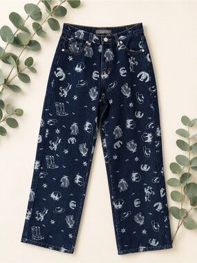 Cali 1980 Western Cowboy Print Jeans Size 5/27 Straight Leg